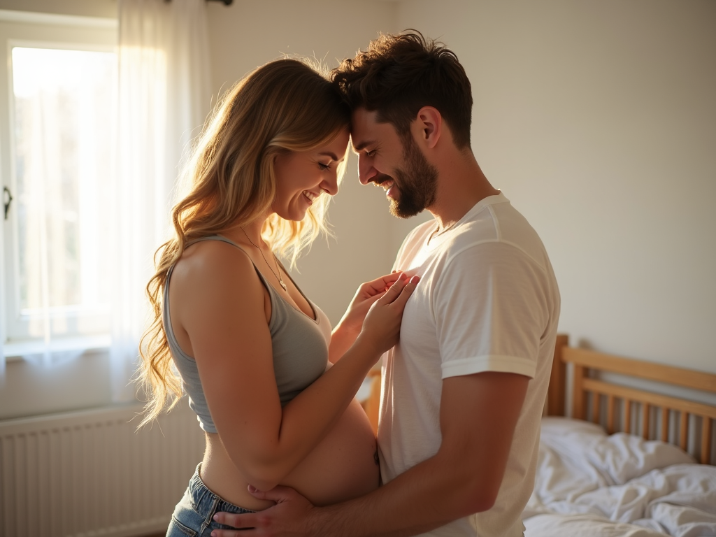 Couple celebrating positive pregnancy test