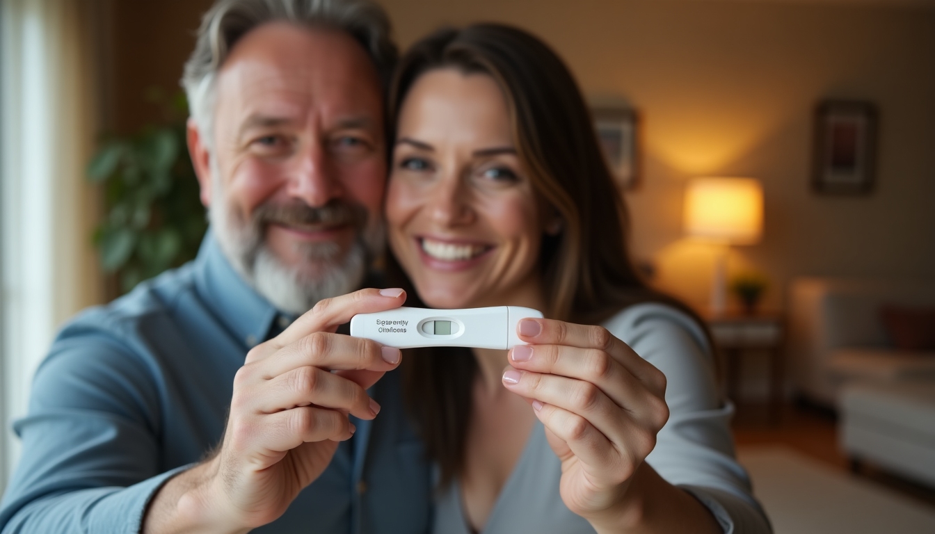 Couple celebrating a positive pregnancy test
