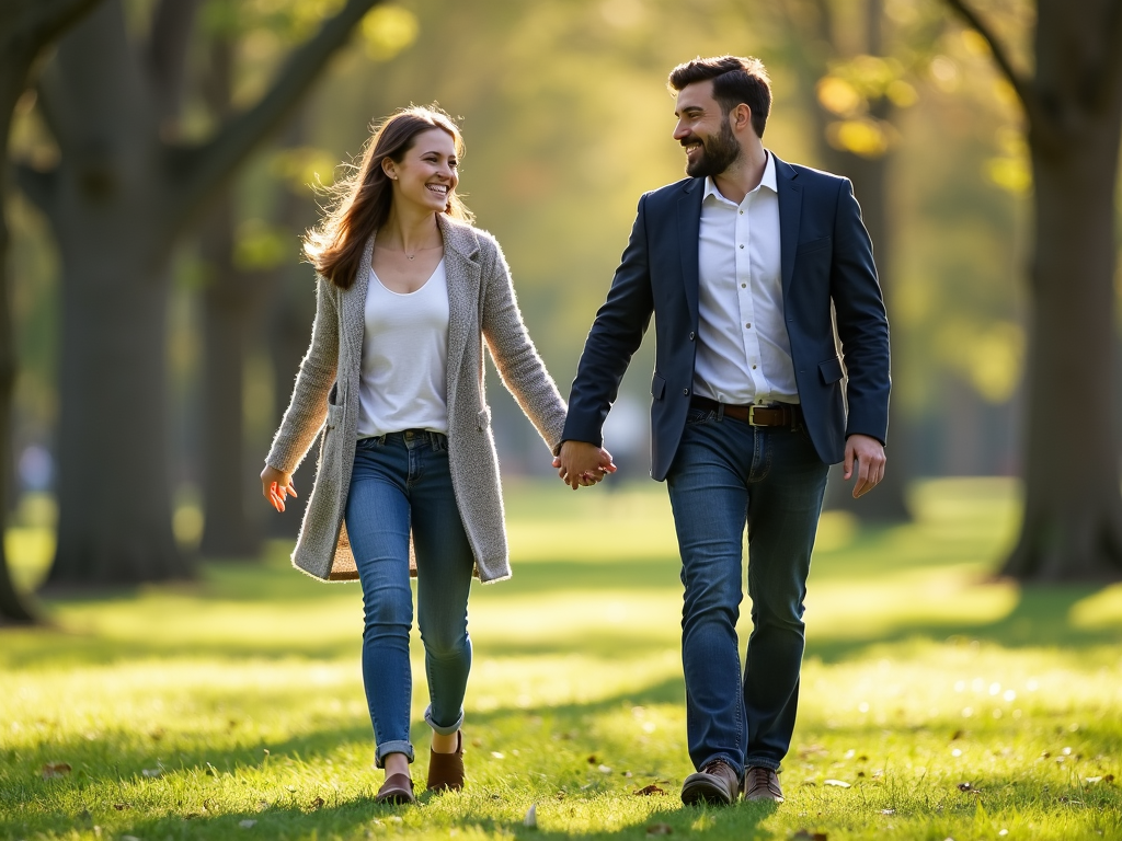 Couple walking together in a park