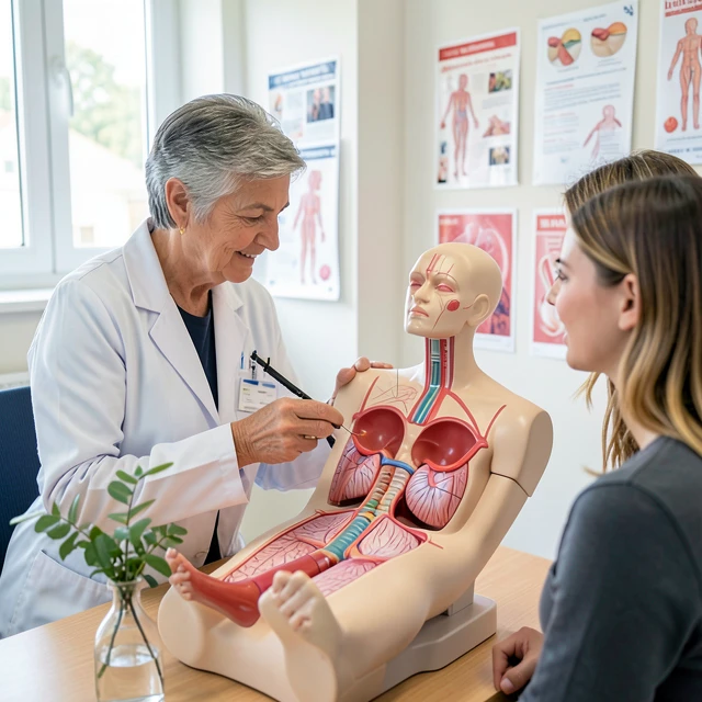 Acupuncturist explaining fertility treatment to couple