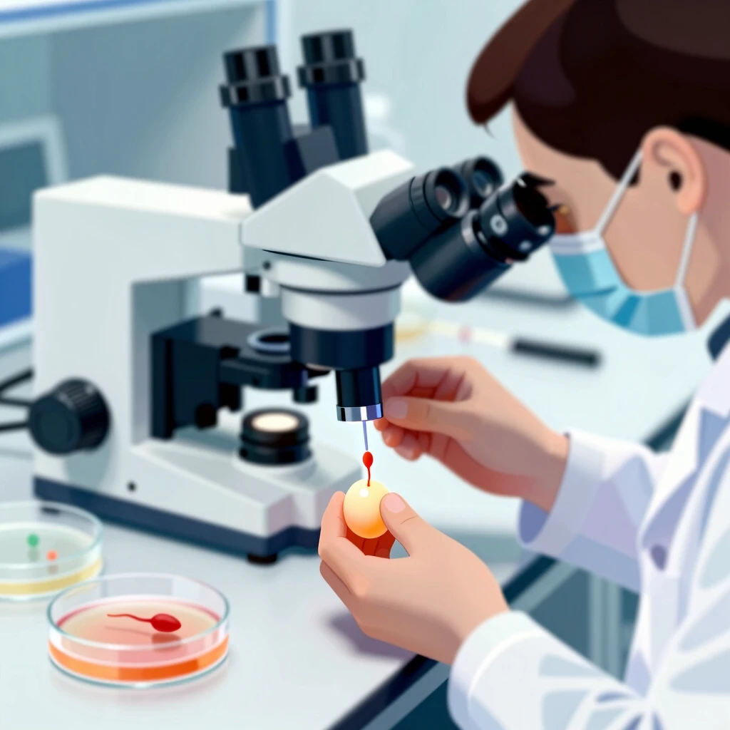 IVF lab performing ICSI procedure