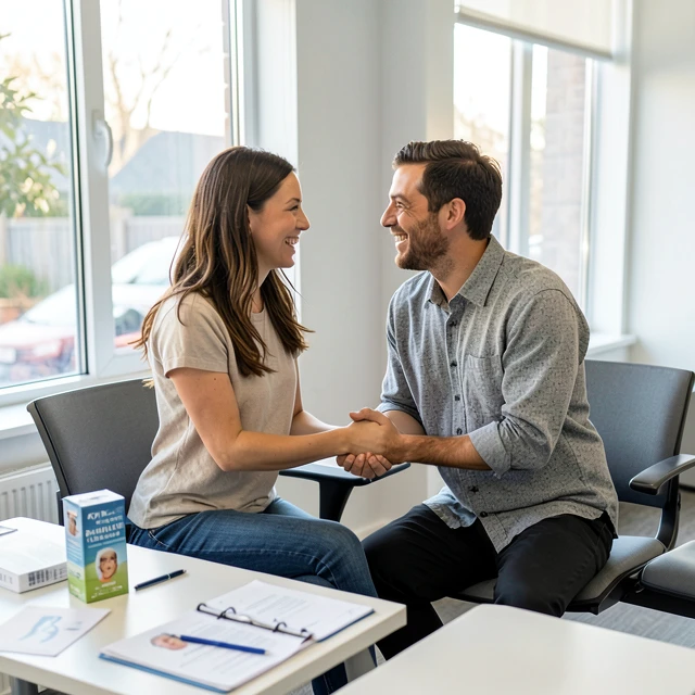Couple consulting in a welcoming fertility clinic