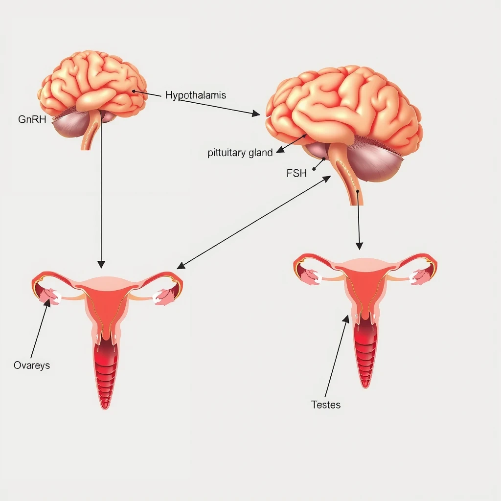 Diagram of the hypothalamic-pituitary-gonadal axis illustrating gonadotropin regulation