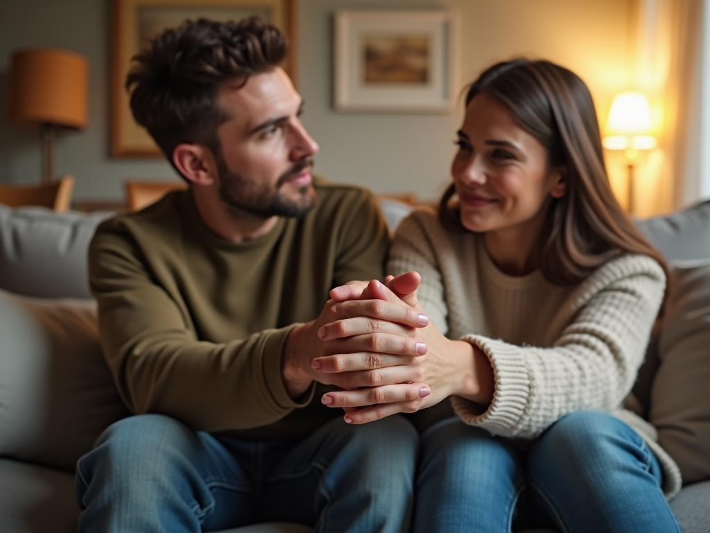 A couple holding hands, showing support during IVF treatments.