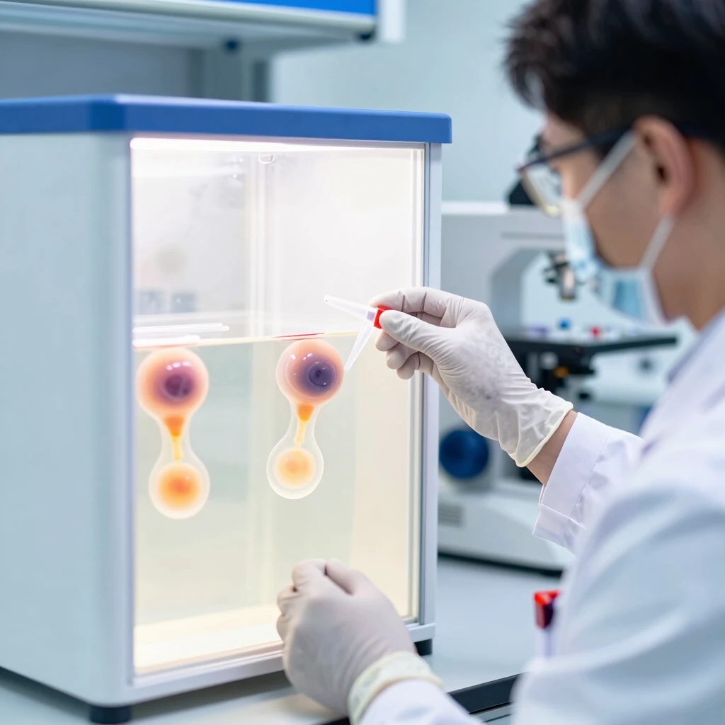 Scientist handling frozen embryos in cryopreservation tank in fertility lab