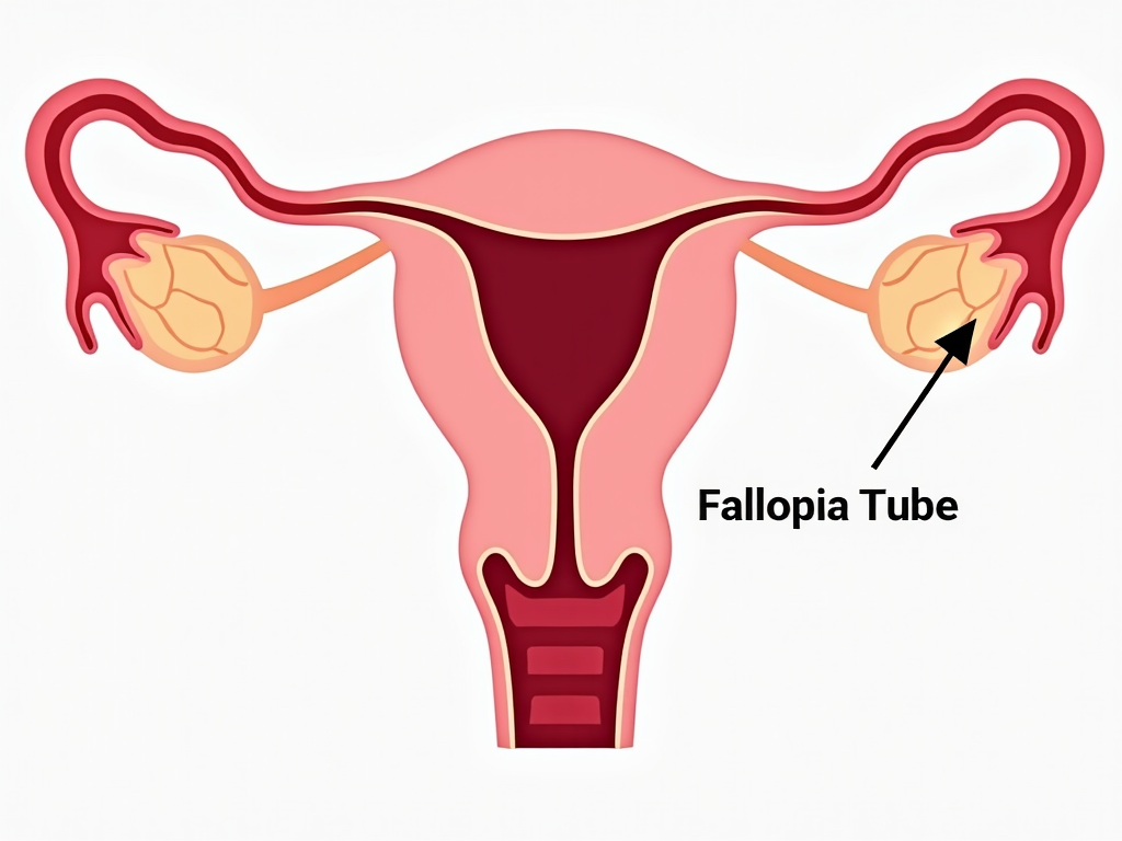 A graphic illustrating the female reproductive system, focusing on the fallopian tubes relevant to tubal infertility.