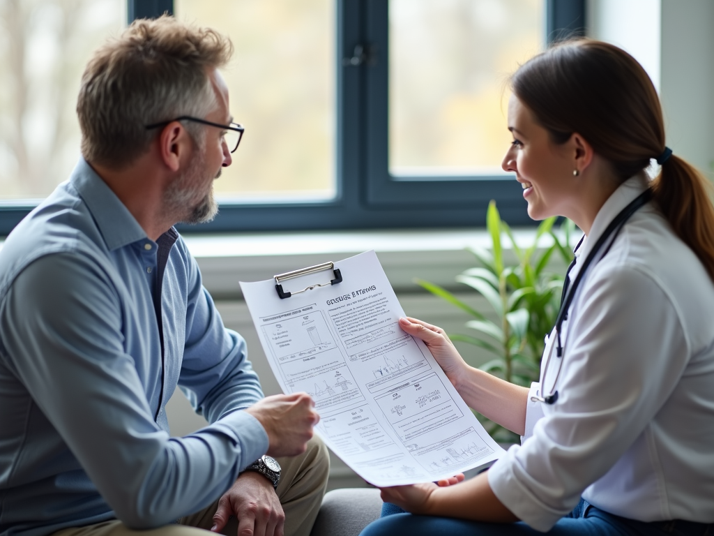 Couple consulting with a fertility specialist about test results.