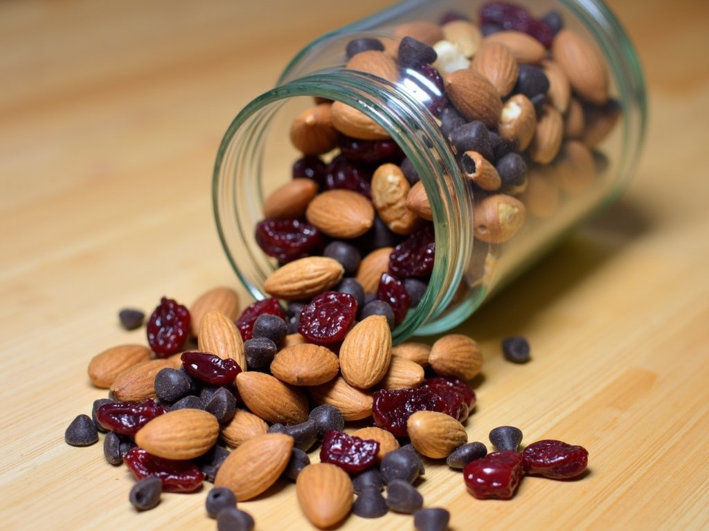 Homemade trail mix with nuts and dried fruits, a fertility-boosting snack.