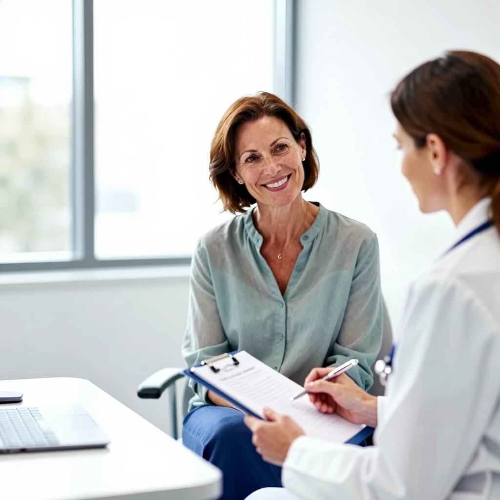 Older woman consulting with fertility doctor in clinic