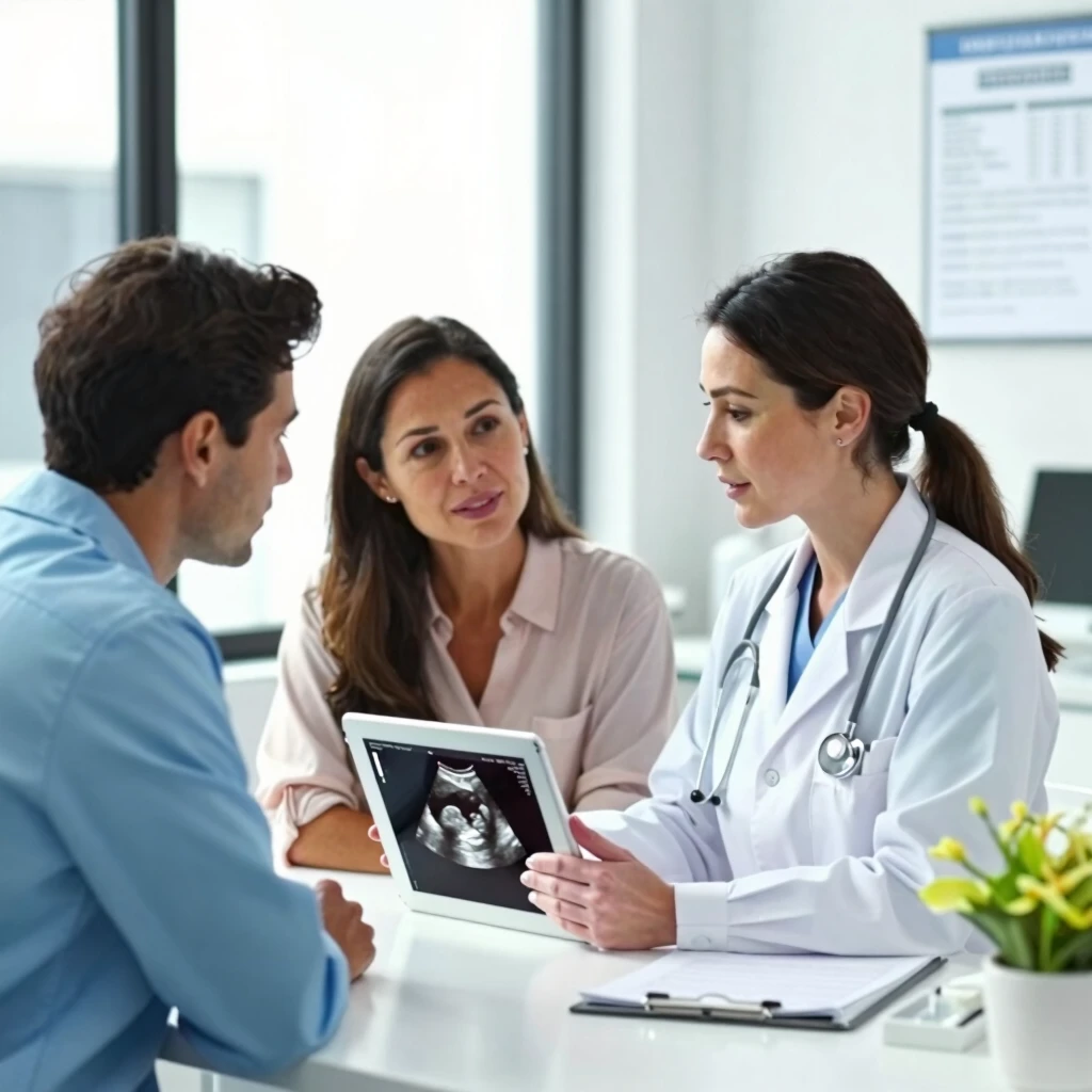 Fertility doctor consulting with hopeful couple