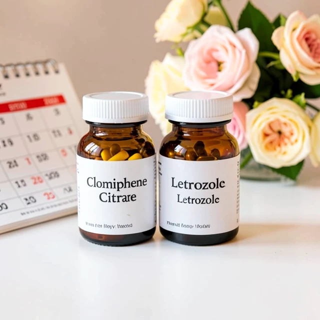 Clomiphene and letrozole medication bottles for ovulation induction