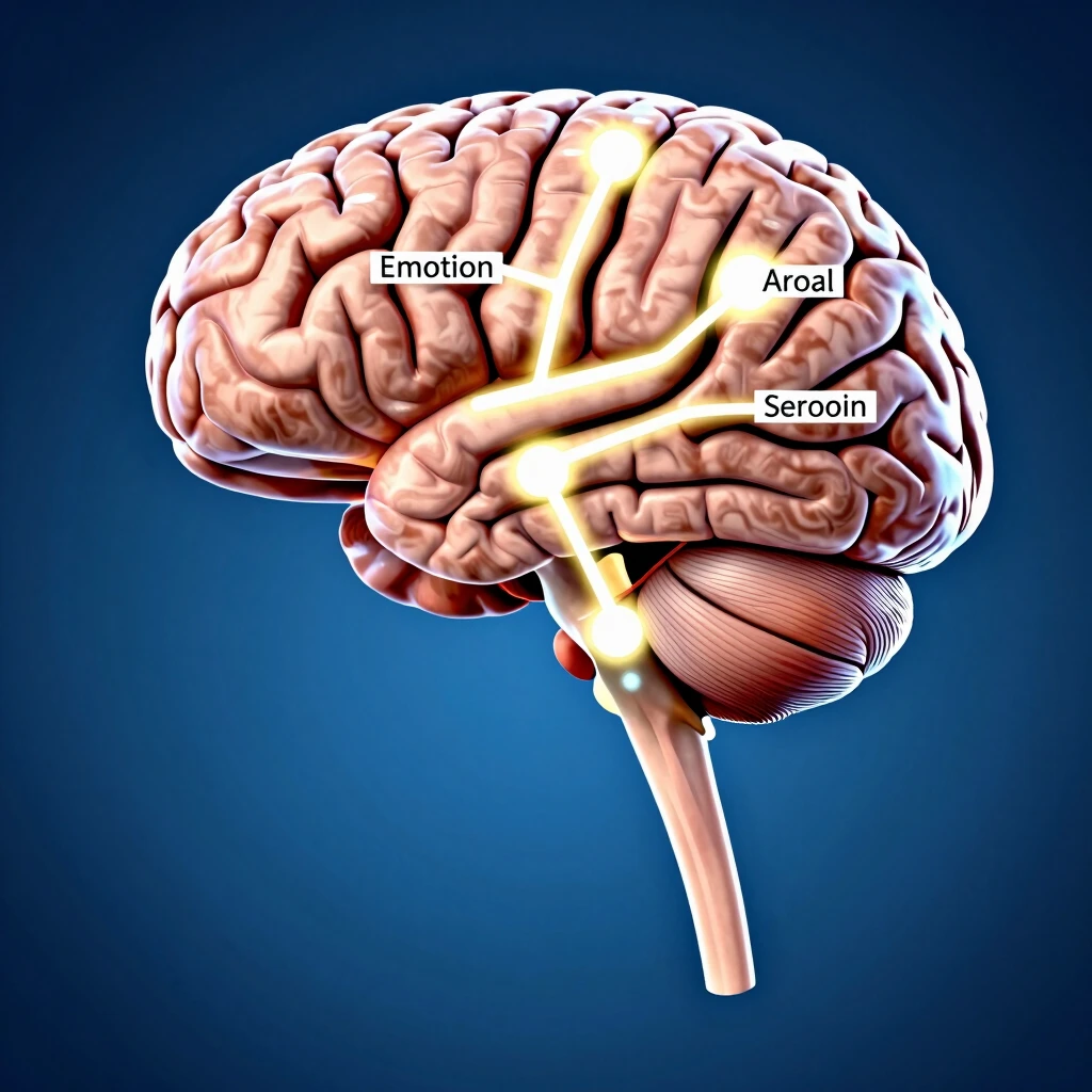 Diagram of brain highlighting areas for emotion and arousal connected to the body