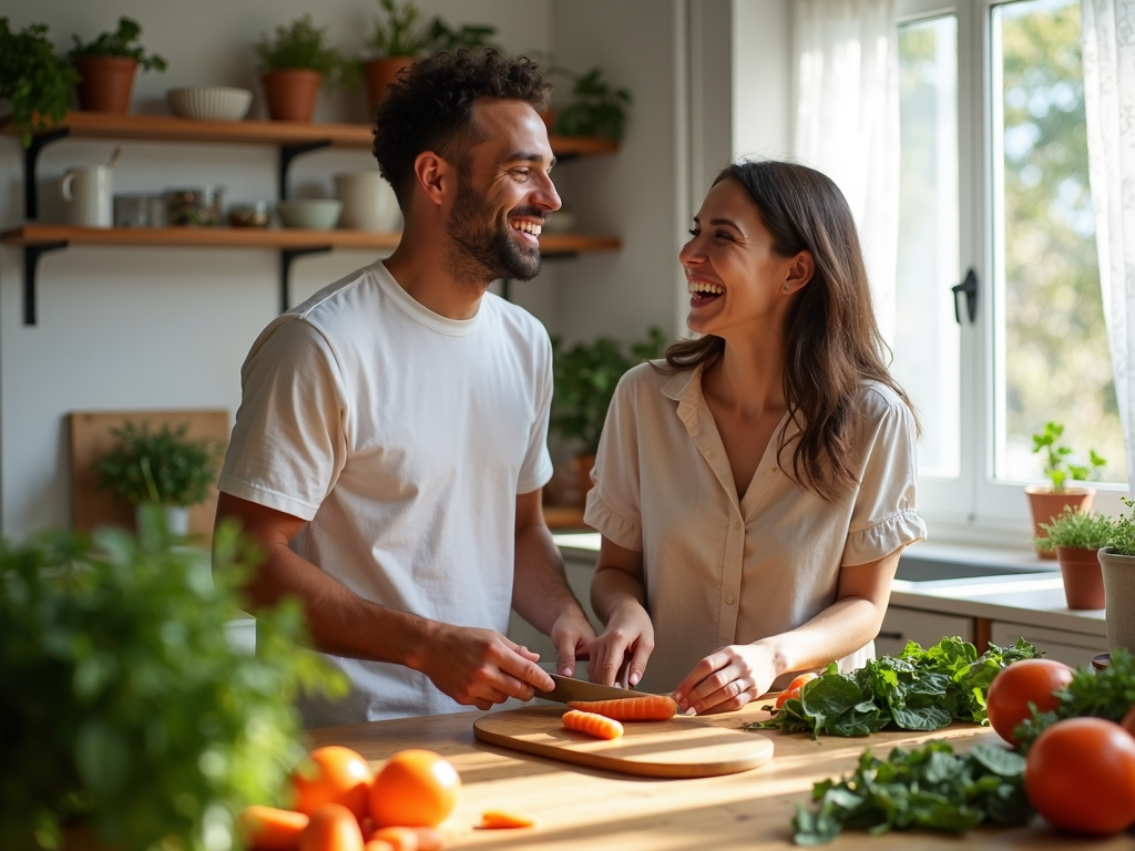 Couple cooking a healthy meal together