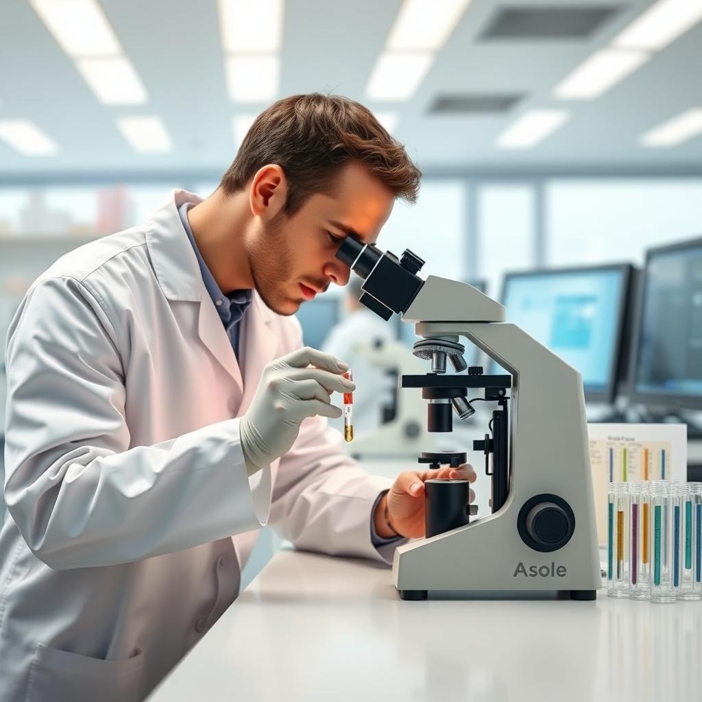 Scientist analyzing a semen sample in a modern laboratory