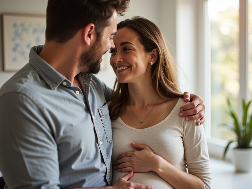 Couple embracing in a fertility clinic