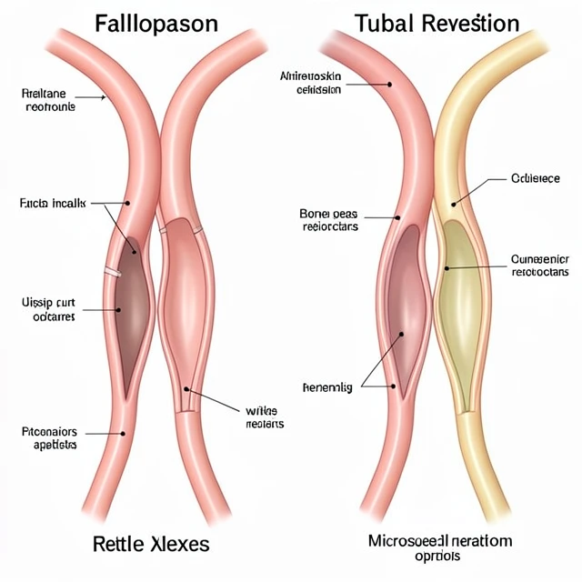 Illustration of fallopian tubes before and after tubal reversal surgery