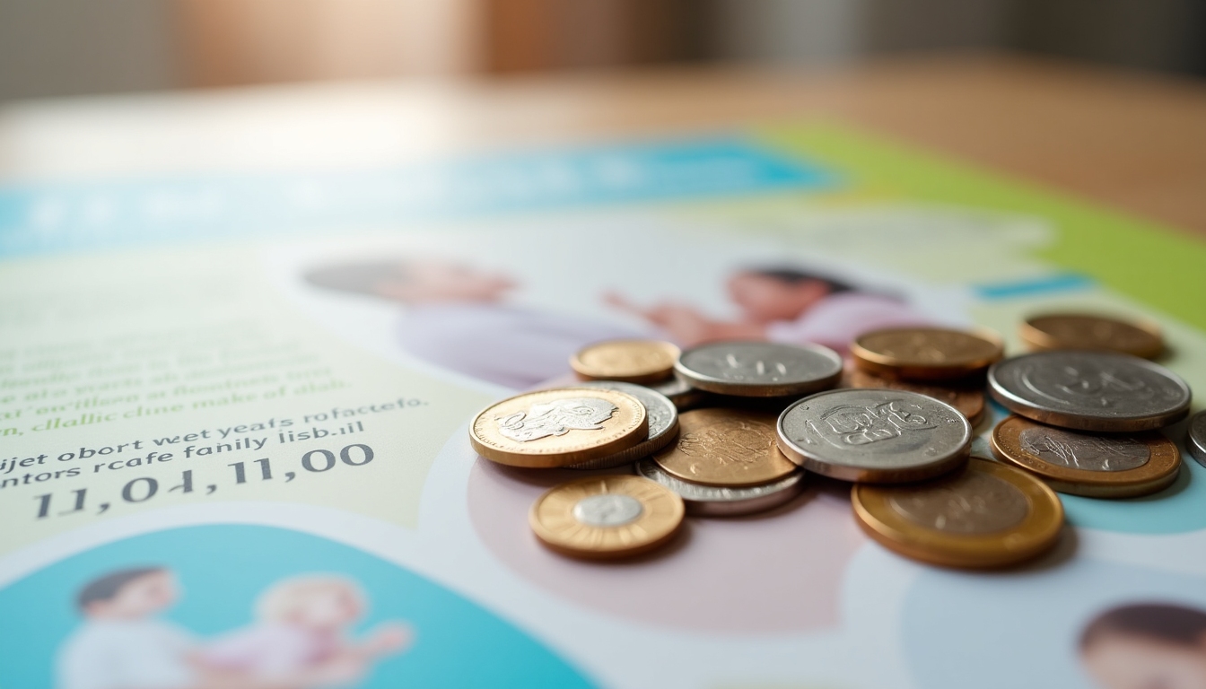 Stacks of coins beside a fertility clinic brochure.