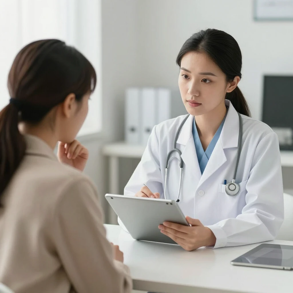 Woman consulting with doctor about female infertility concerns