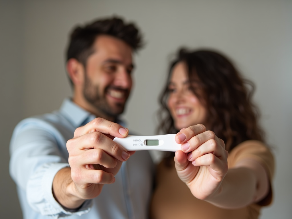Couple celebrating positive pregnancy test