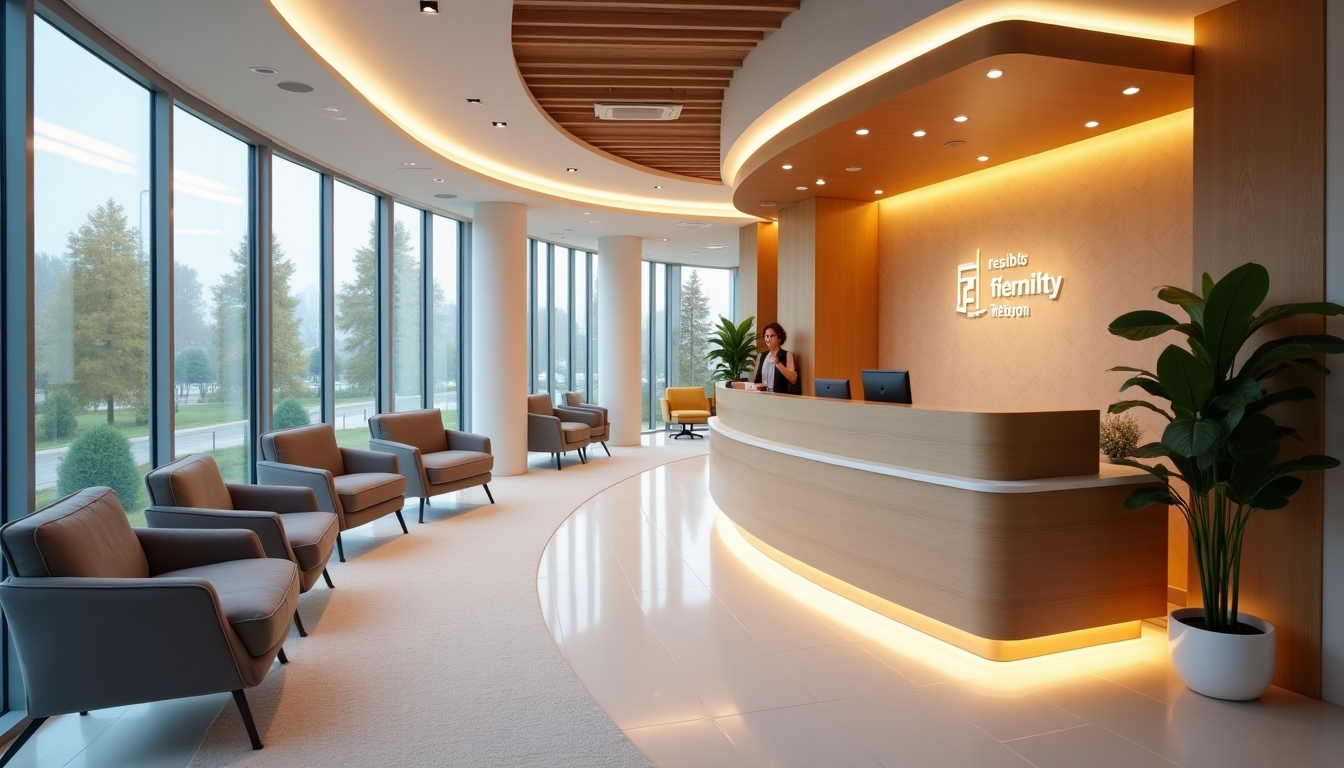 Photo of a modern and clean fertility clinic reception area.