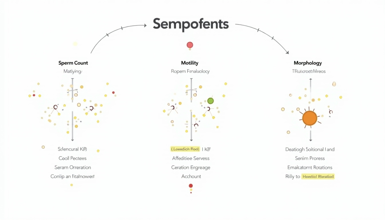 An illustrative chart showing the main components analyzed in semen analysis: sperm count, motility, and morphology.