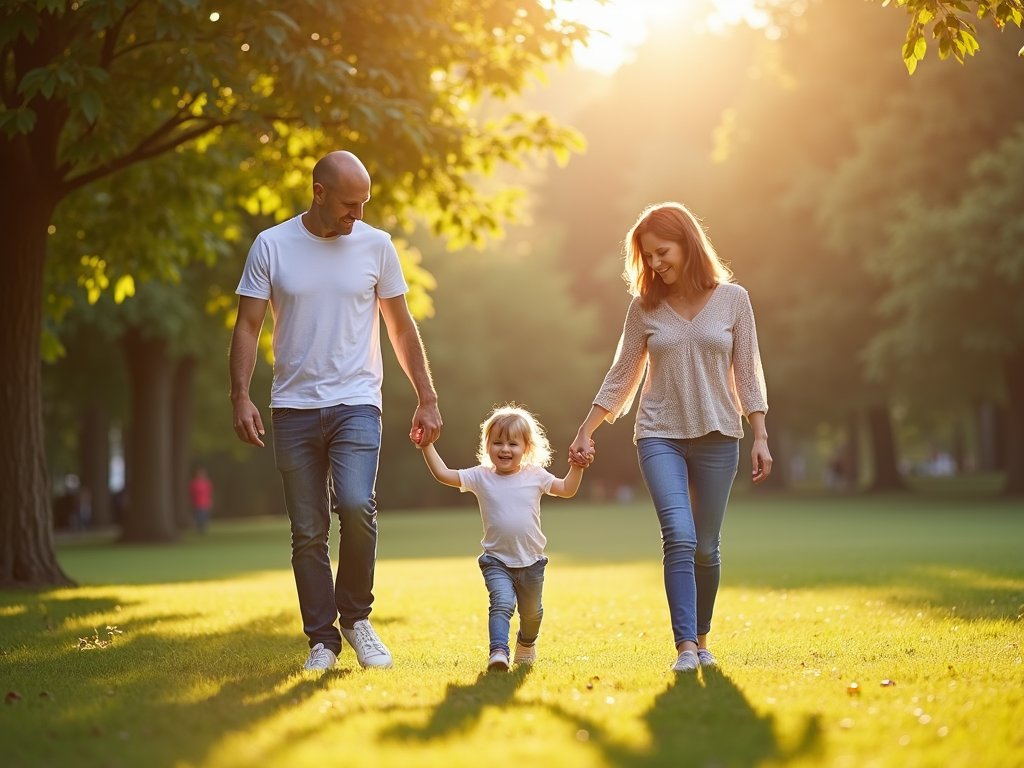 Family walking in park after fertility preservation