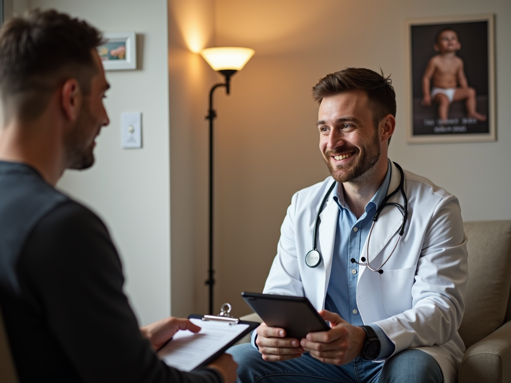 Man consulting doctor about fertility preservation