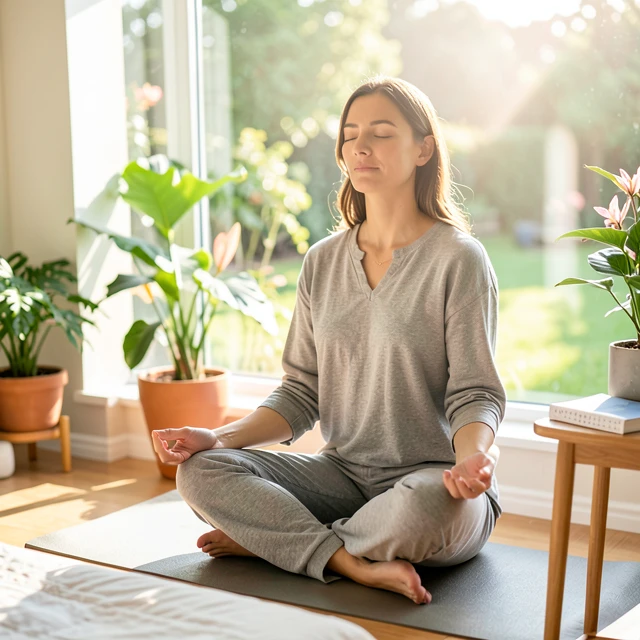 Woman practicing mindfulness meditation to manage stress during fertility treatments