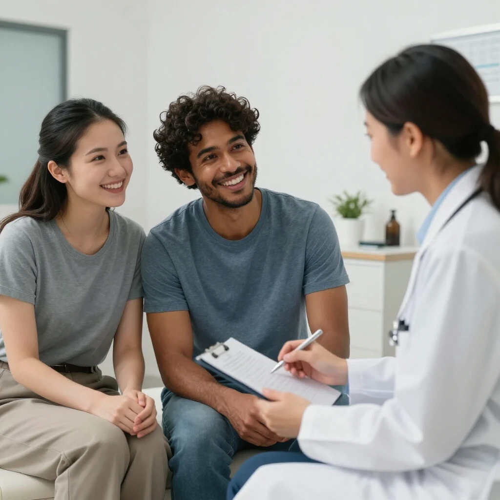 Couple consulting with fertility doctor in a supportive and hopeful atmosphere