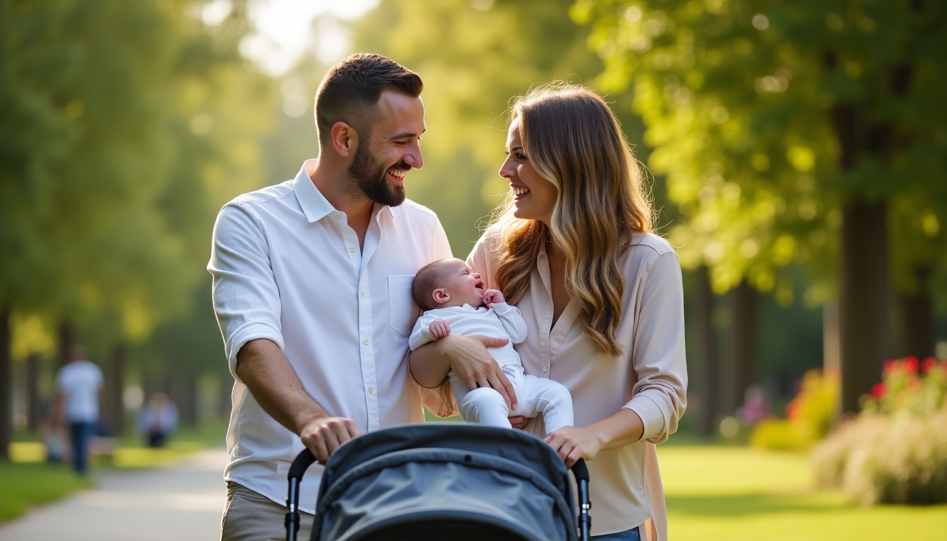 Family celebrating the birth of their child after fertility treatment