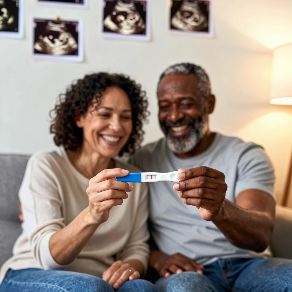 Couple celebrating positive pregnancy test