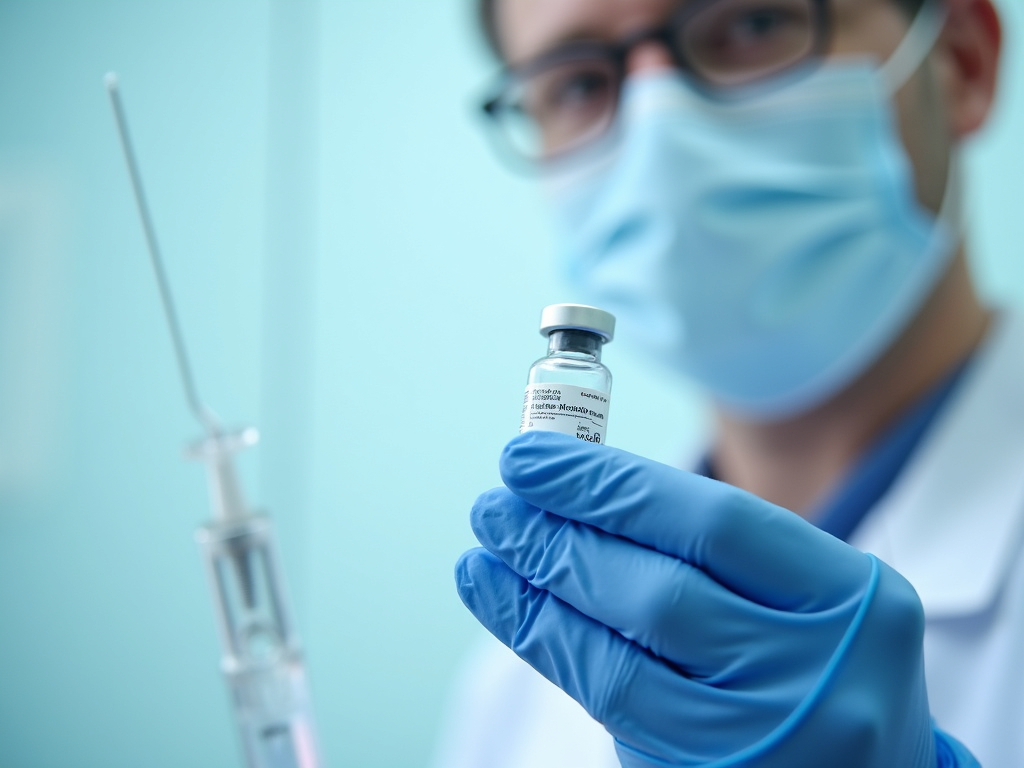 Medical professional holding a catheter and sperm vial in a clinical setting.