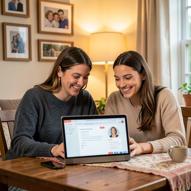 Same-sex couple reviewing donor profiles together at home