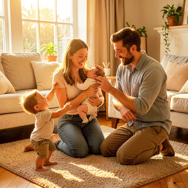 A joyful family embracing their newborn after a successful IVF journey