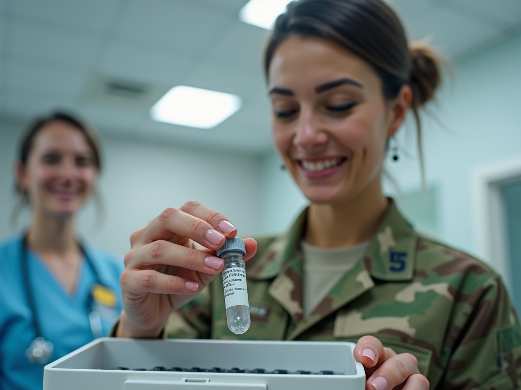 Service member freezing sperm at a clinic