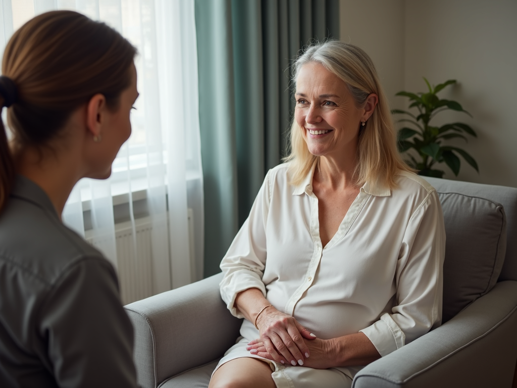 A woman consulting with a fertility specialist about ovarian stimulation.