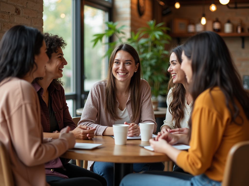 Women discussing egg freezing over coffee.