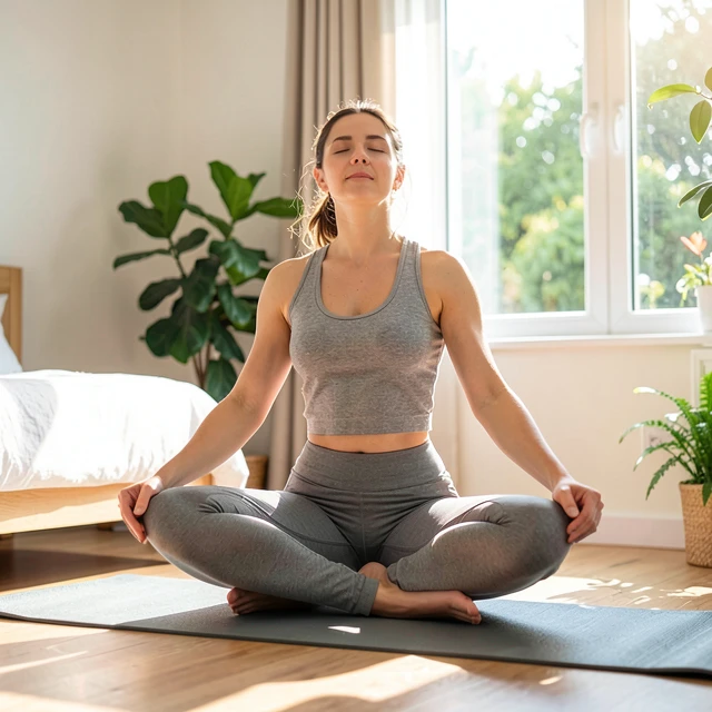 Woman doing yoga to manage stress during IVF treatment