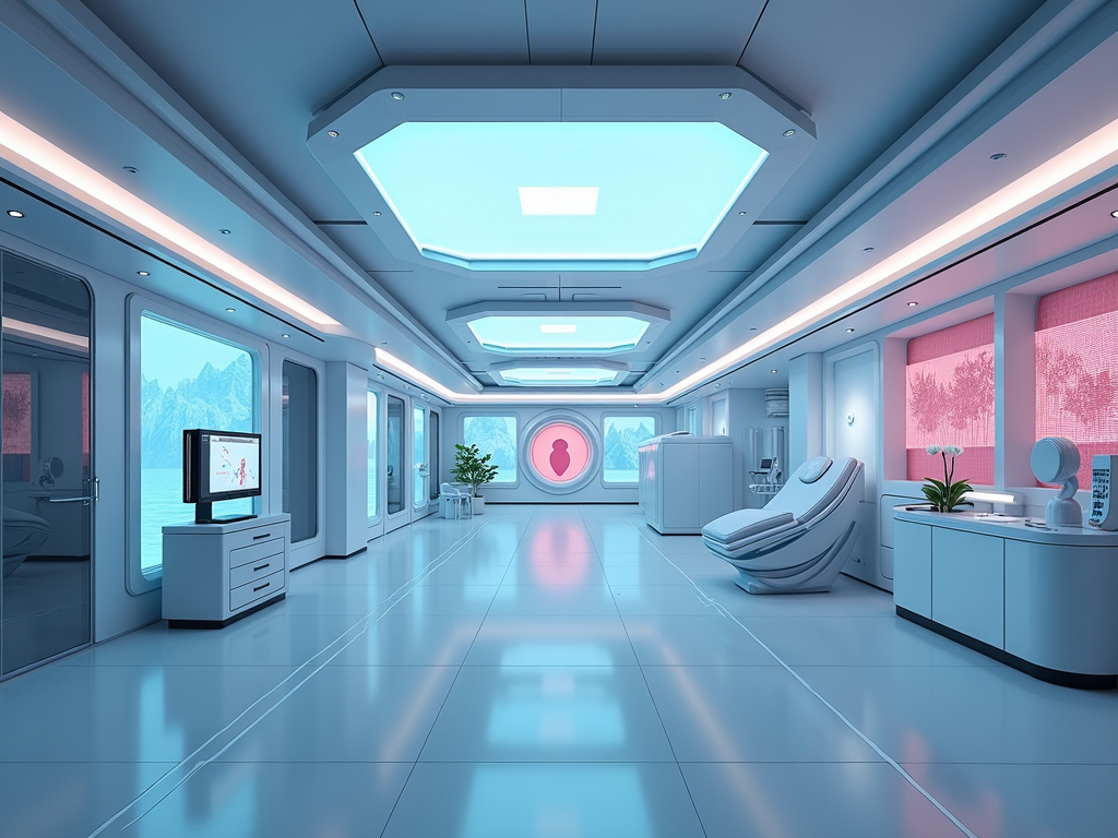 Artistic representation of future reproductive medicine technologies.