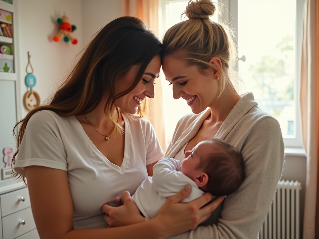 Same-sex couple with their newborn baby