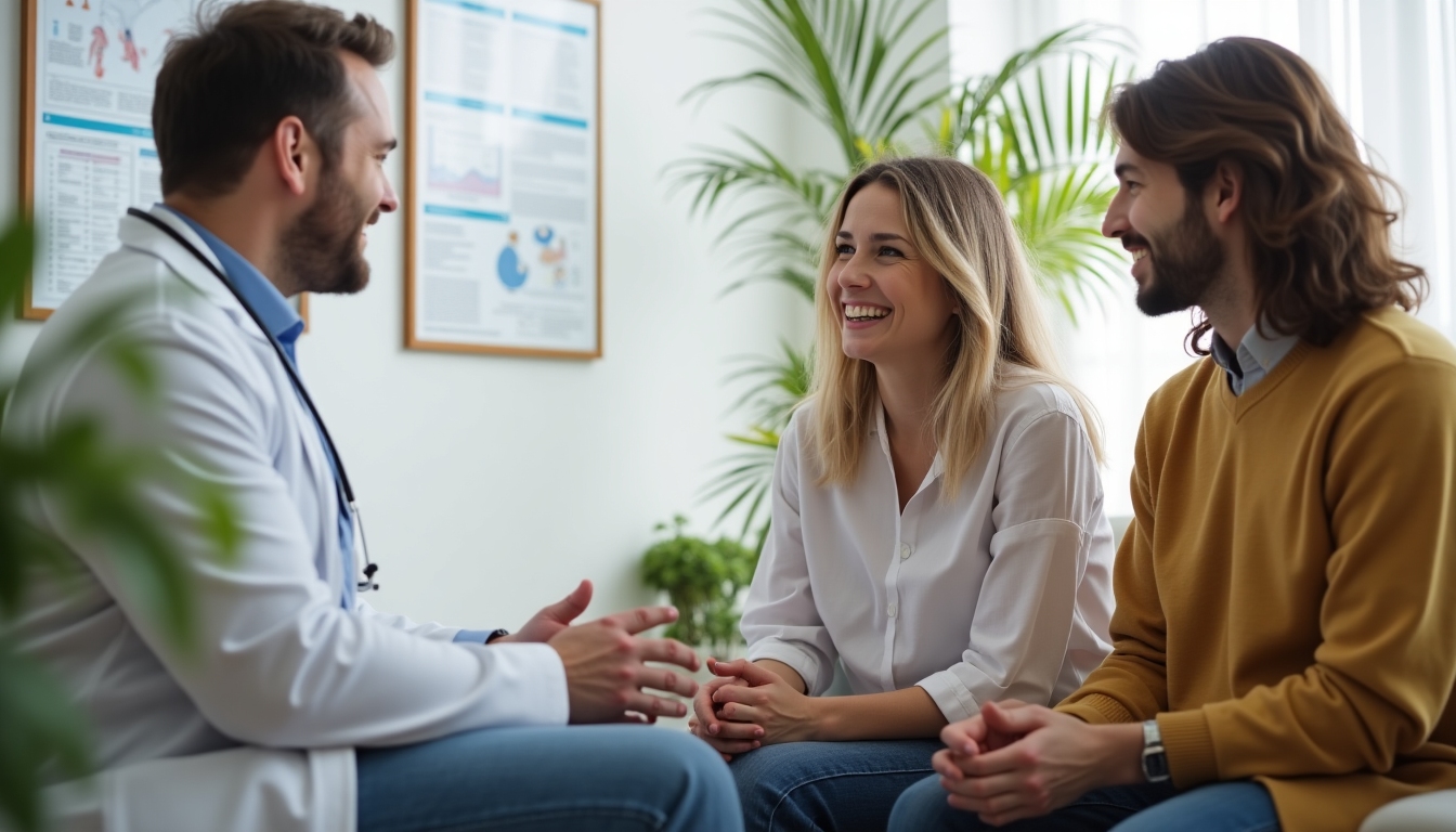 A hopeful couple consulting with their doctor about fertility options.