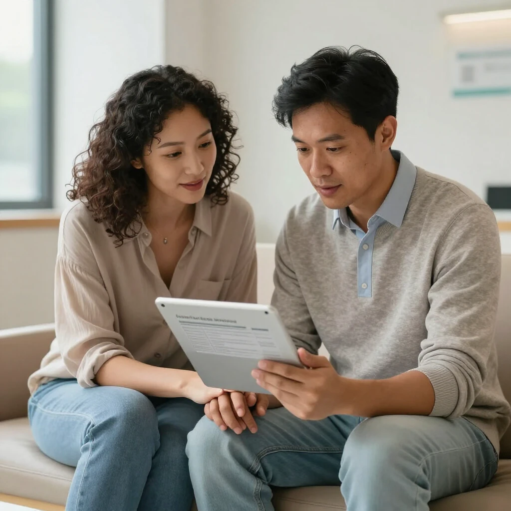 Couple reviewing fertility insurance in clinic
