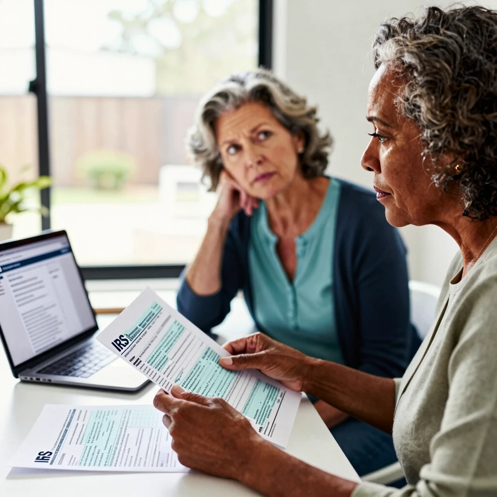 Couple reviewing medical expenses and tax forms at home