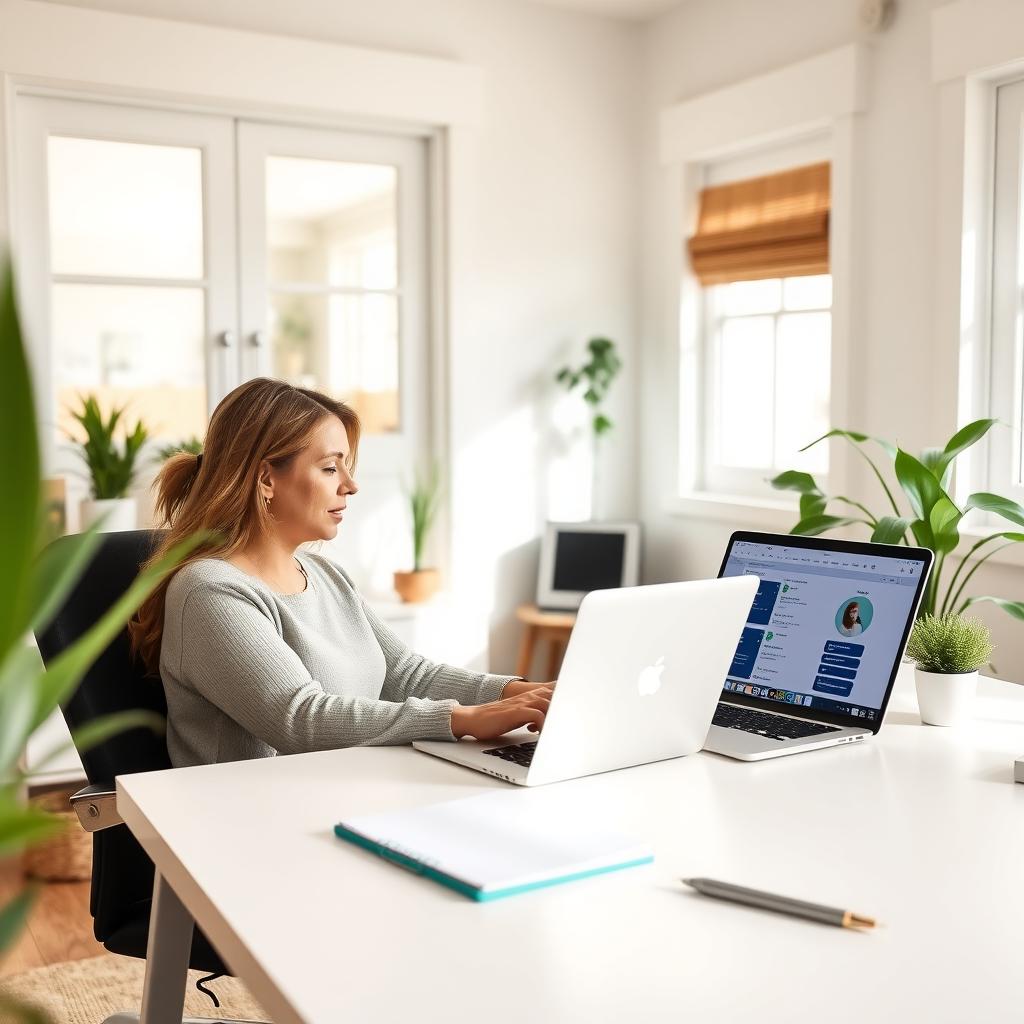 A couple researching fertility options on a laptop in a bright, modern home office.