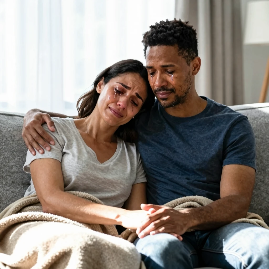 A couple finding solace in each other's arms during infertility challenges