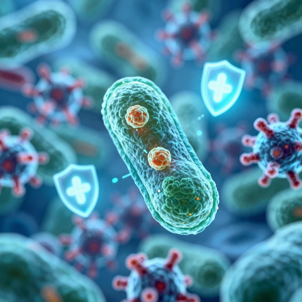 Microscopic view of antioxidants shielding body cells from free radicals