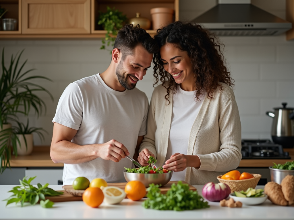 A couple cooking a healthy meal together, highlighting the importance of support in the fertility journey.
