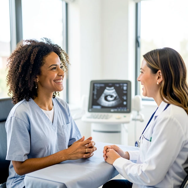 Reproductive endocrinologist consulting with a patient about PCOS fertility treatment options