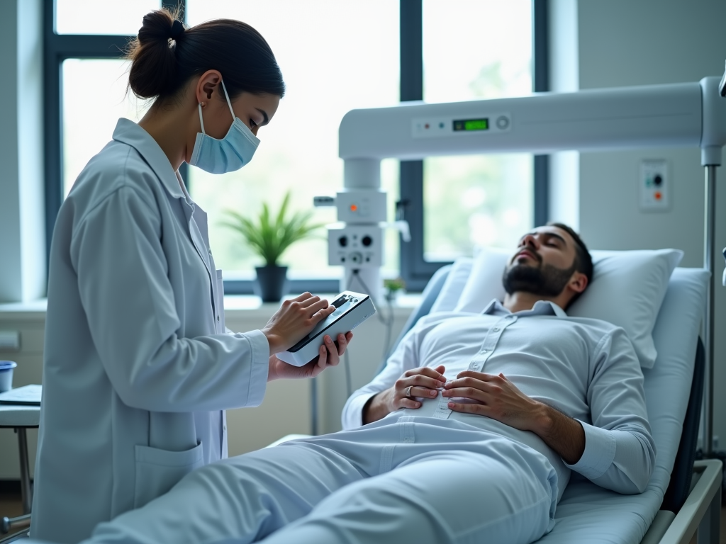 Technician setting up HSG test
