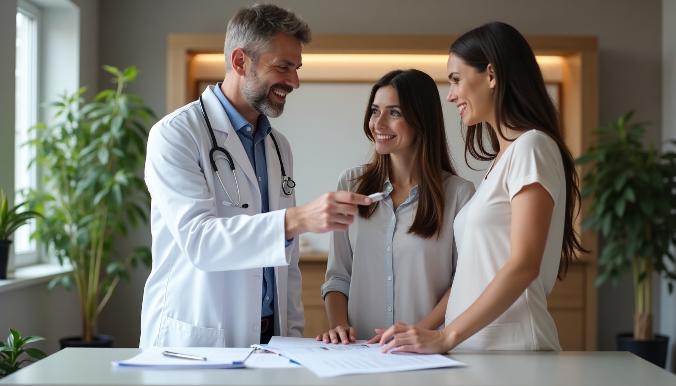 A doctor explaining fertility treatment options to a couple.